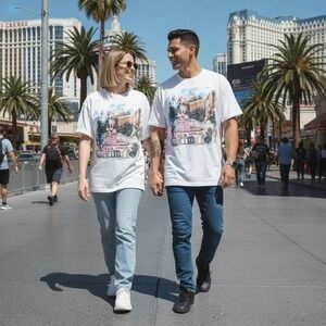 Vintage Deadstock T-Shirt Monte Carlo Vegas‎ 1990s Collage Hotel Casinos XXL NWT